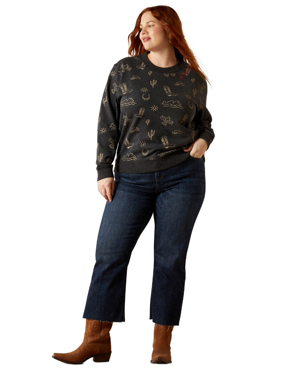 Black Heather Coloured Ariat Womens Essential Crew Sweatshirt on white background 