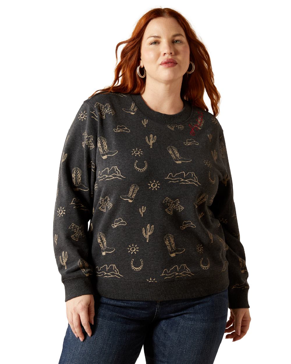 Black Heather Coloured Ariat Womens Essential Crew Sweatshirt on white background 