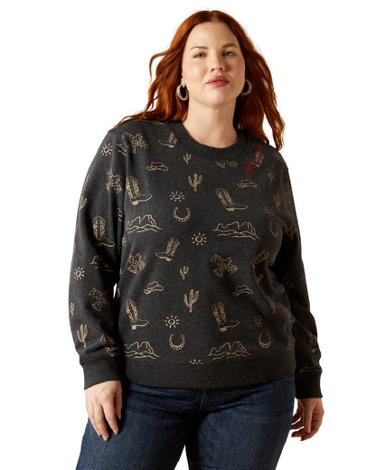 Black Heather Coloured Ariat Womens Essential Crew Sweatshirt on white background 