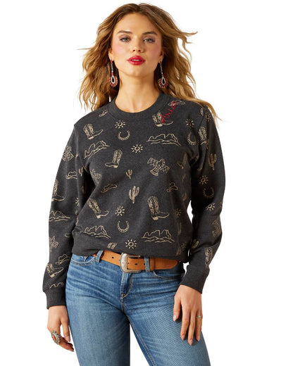 Black Heather Coloured Ariat Womens Essential Crew Sweatshirt on white background 