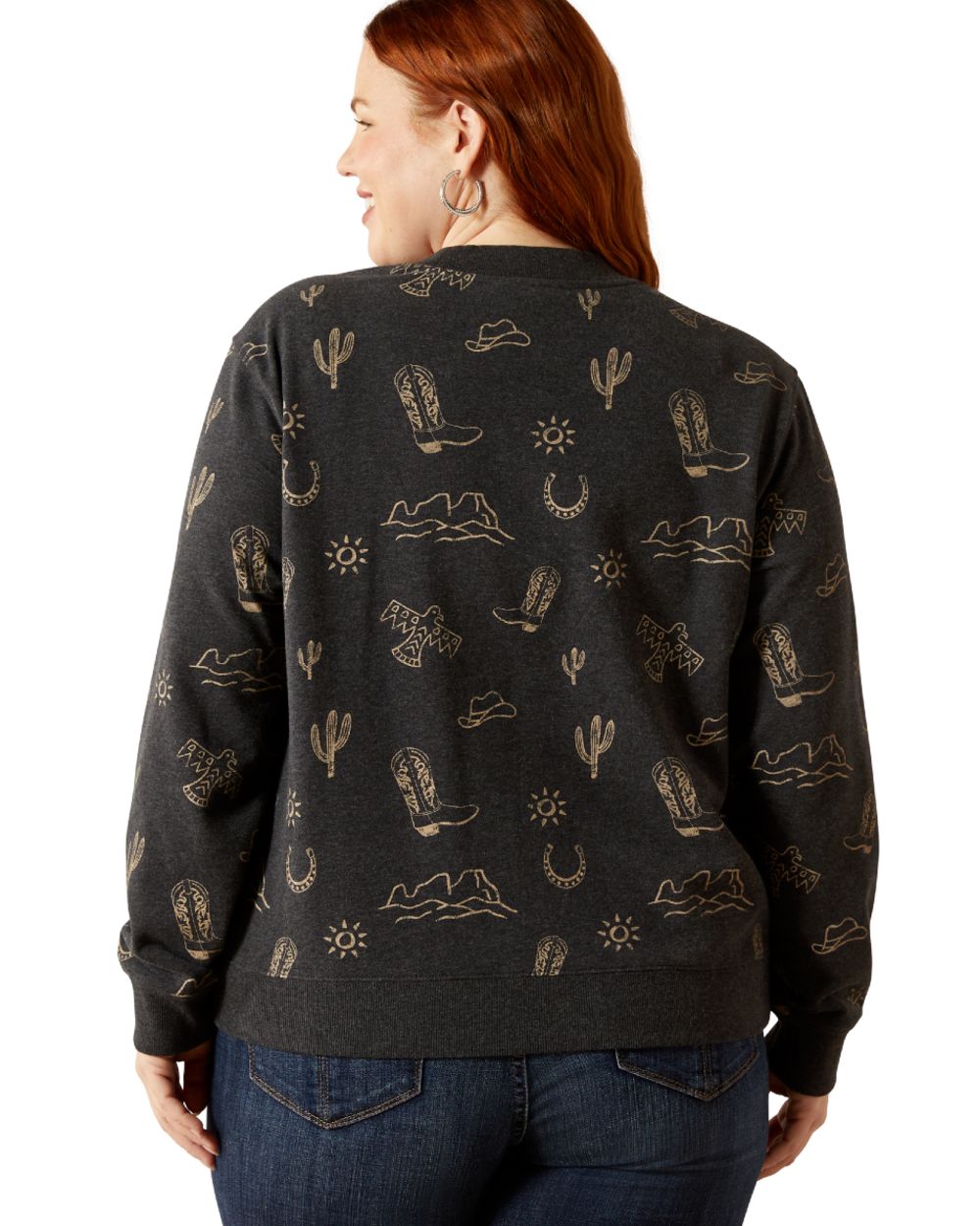 Black Heather Coloured Ariat Womens Essential Crew Sweatshirt on white background 