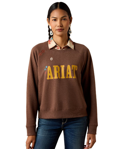 Chicory Coffee Heather Coloured Ariat Womens Essential Crew Sweatshirt on white background 