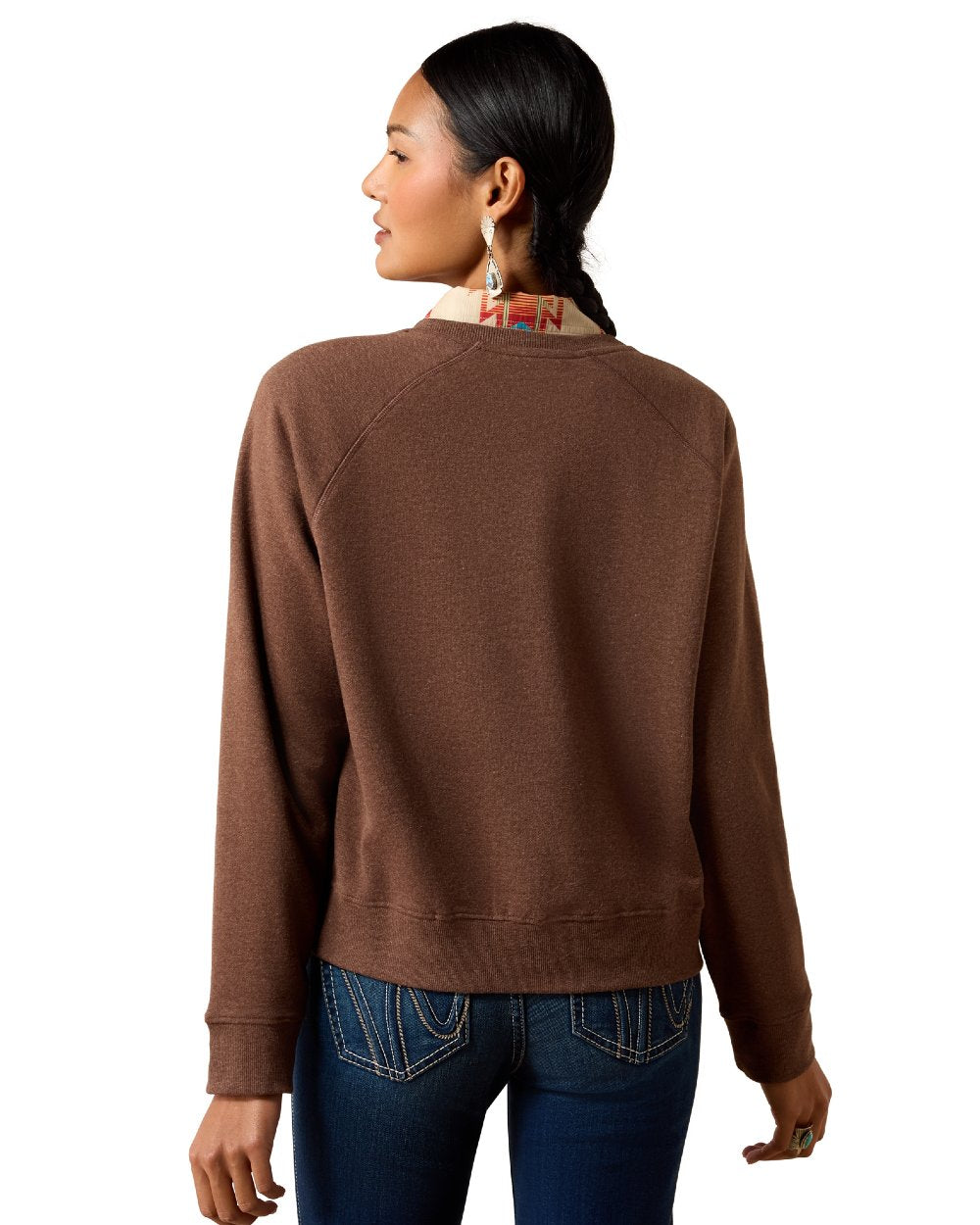 Chicory Coffee Heather Coloured Ariat Womens Essential Crew Sweatshirt on white background 
