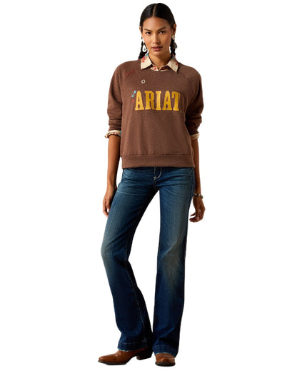 Chicory Coffee Heather Coloured Ariat Womens Essential Crew Sweatshirt on white background 