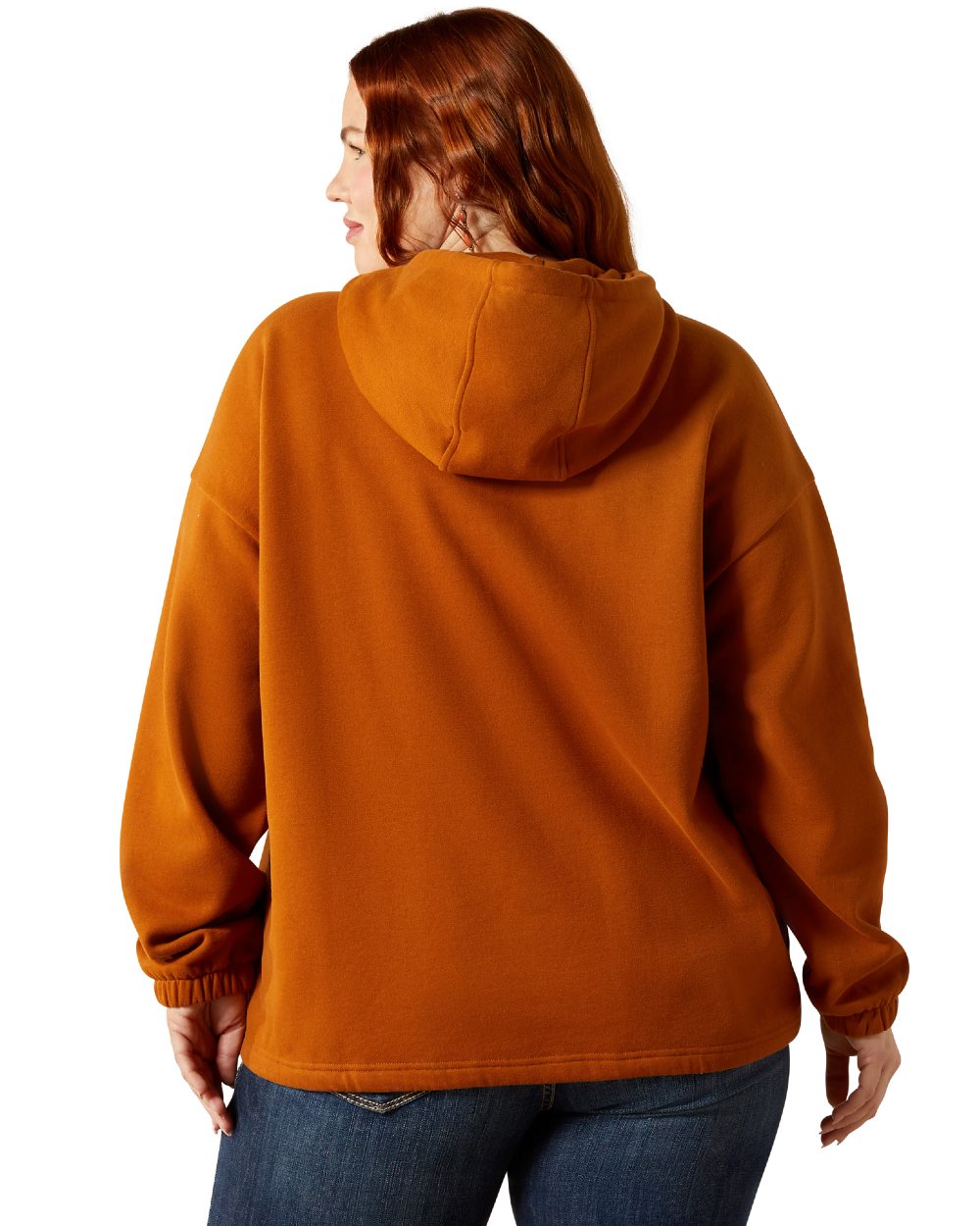 Glazed Ginger Coloured Ariat Womens Essential Sendero Slow Horses Hoodie on white background 