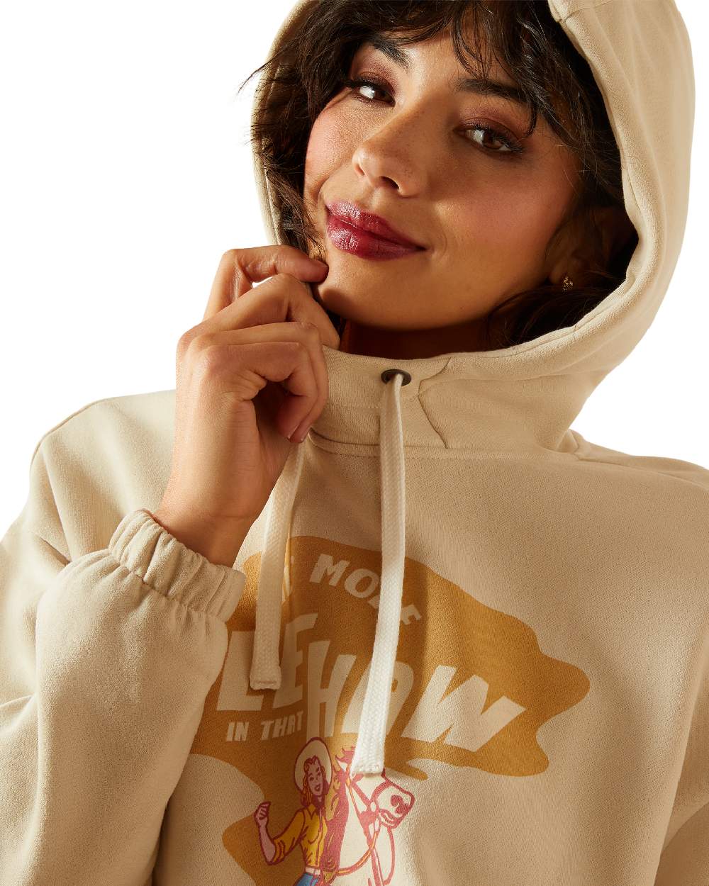 Oyster Grey Coloured Ariat Womens Essential Sendero Yeehaw Hoodie on white background 