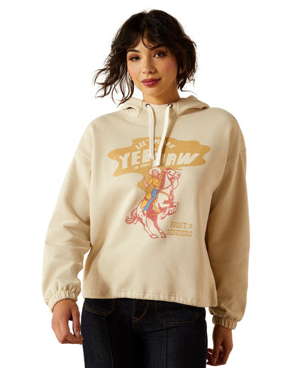 Oyster Grey Coloured Ariat Womens Essential Sendero Yeehaw Hoodie on white background 