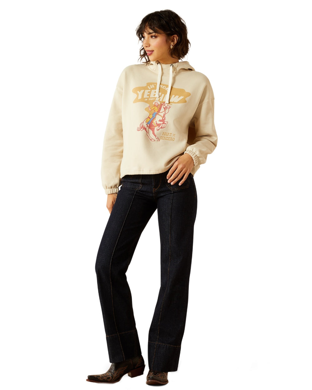 Oyster Grey Coloured Ariat Womens Essential Sendero Yeehaw Hoodie on white background 