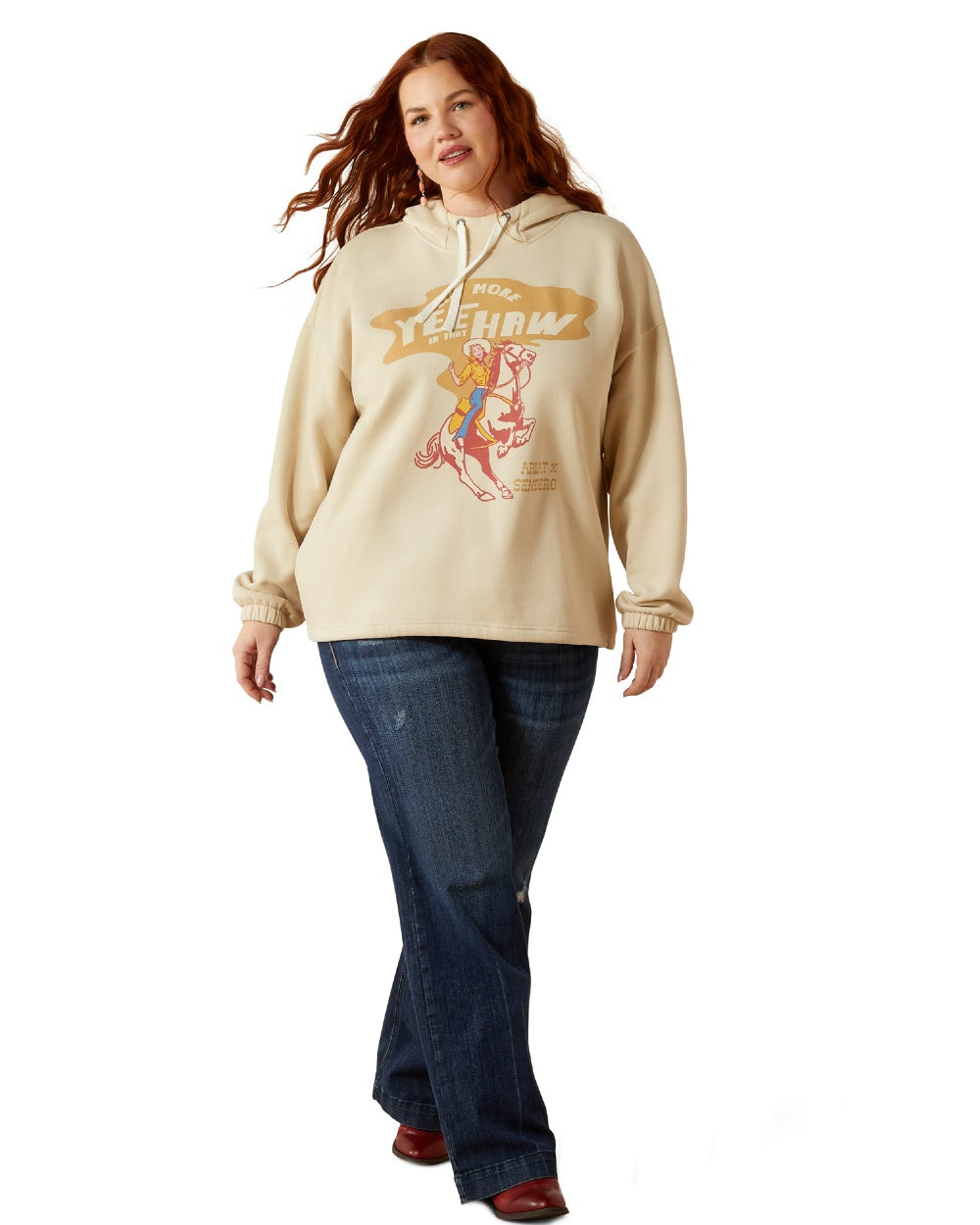 Oyster Grey Coloured Ariat Womens Essential Sendero Yeehaw Hoodie on white background 