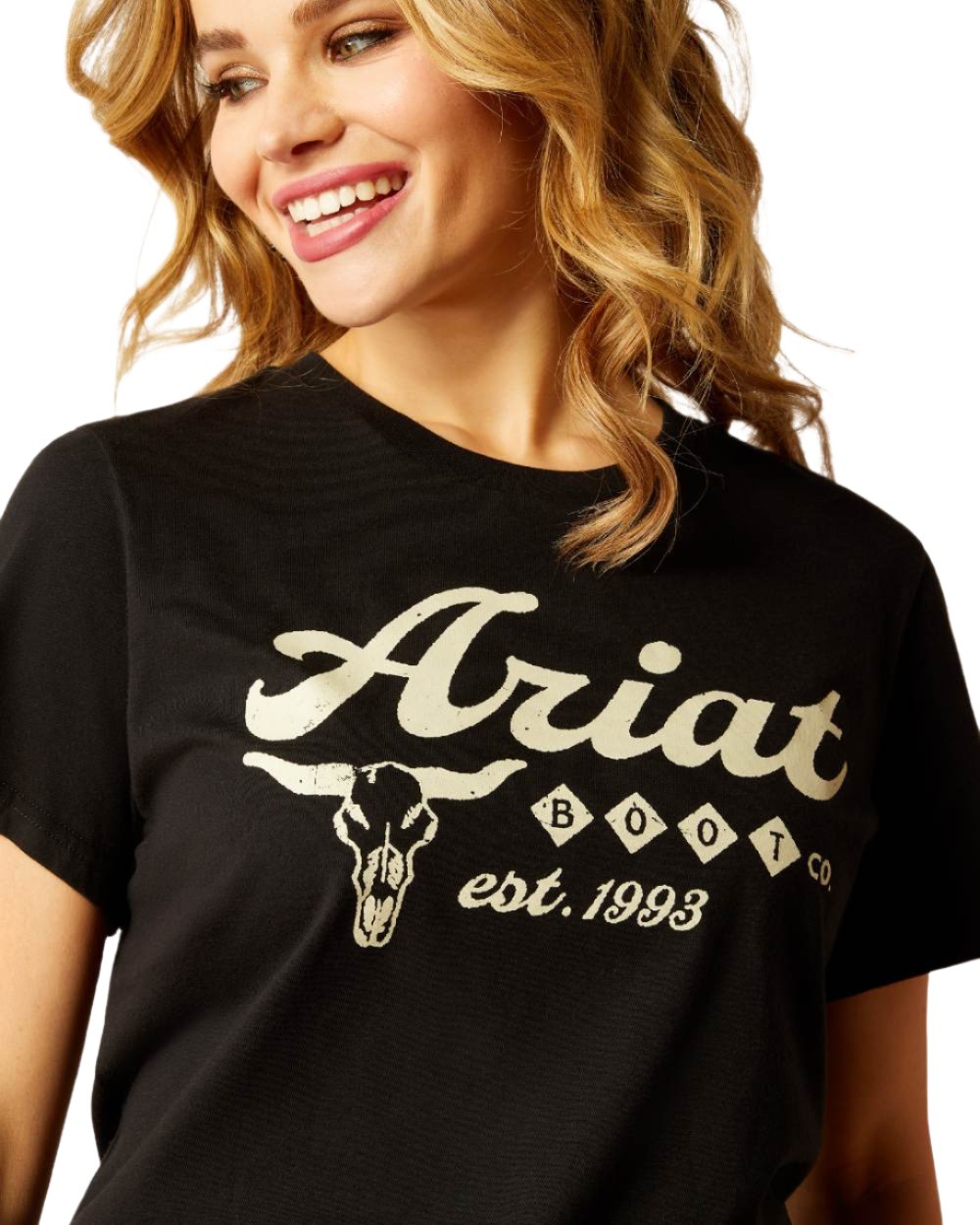 Black Colored Ariat Womens Established Boot Co T-Shirt on white background 