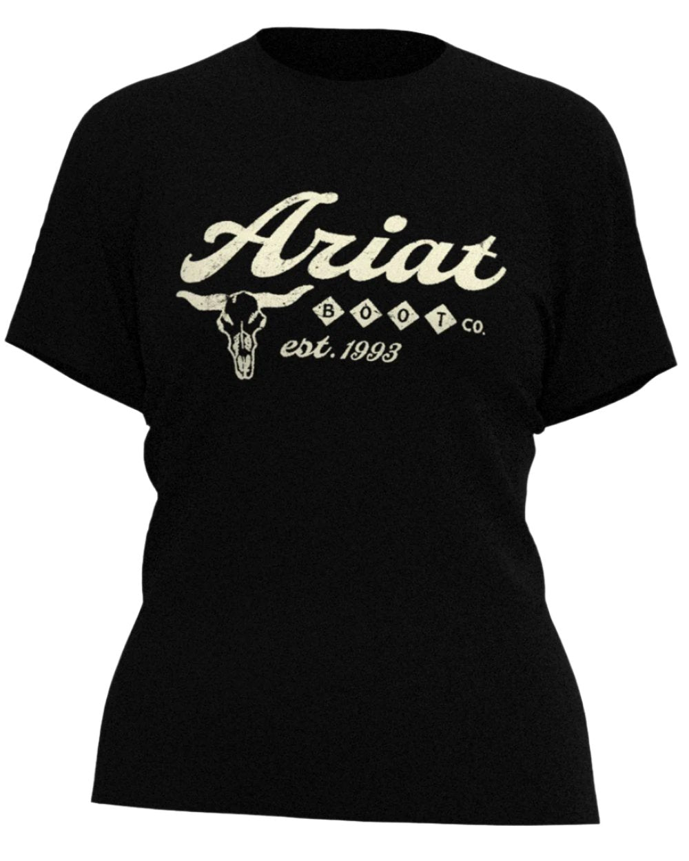 Black Colored Ariat Womens Established Boot Co T-Shirt on white background 