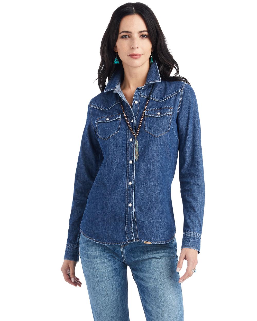 Bluelight Coloured Ariat Womens Farriday Denim Shirt on white background 
