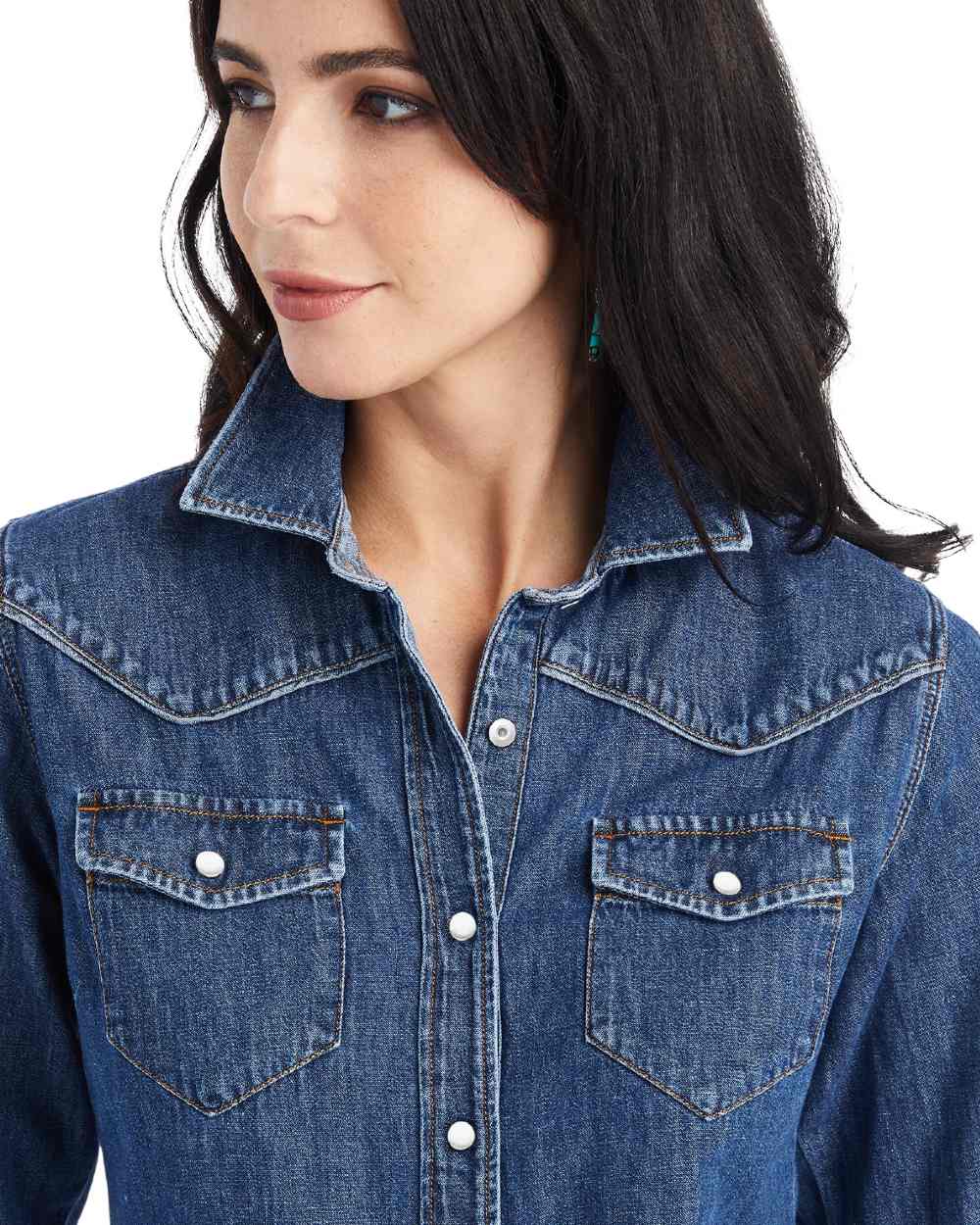 Bluelight Coloured Ariat Womens Farriday Denim Shirt on white background 