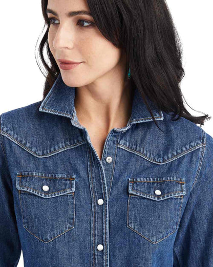 Bluelight Coloured Ariat Womens Farriday Denim Shirt on white background 