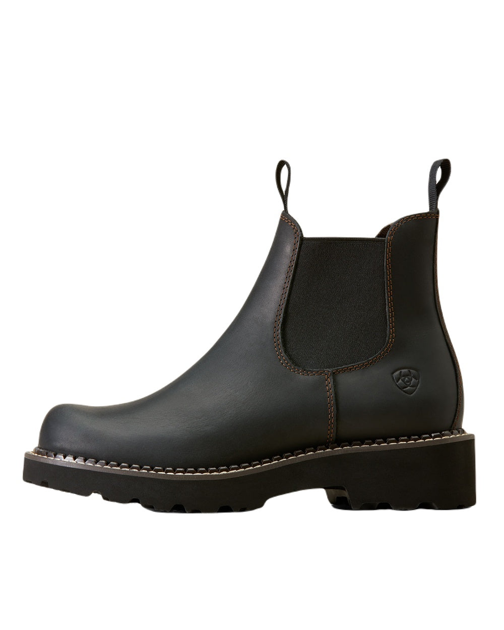 Black Deertan coloured Ariat Womens Fatbaby Twin Gore Western Boots on white background 