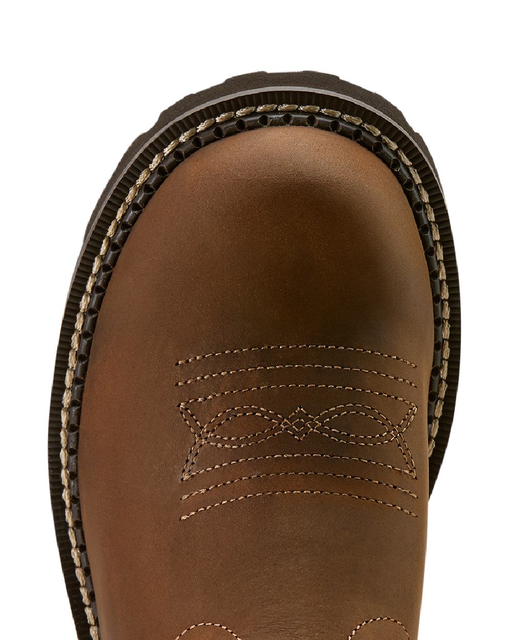 Sassy Brown coloured Ariat Womens Fatbaby Western Boots on white background 