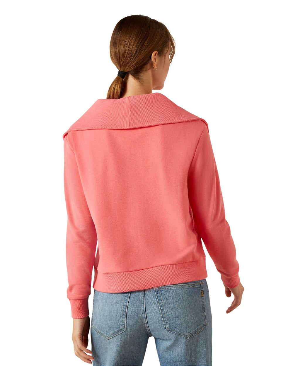 Coral Paradise coloured Ariat Womens Fern Half Zip Sweatshirt on white background 