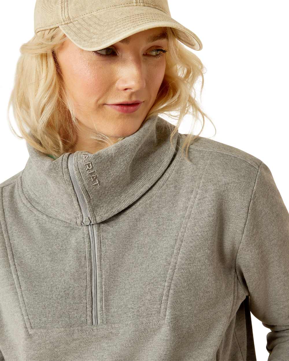 Heather Grey coloured Ariat Womens Fern Half Zip Sweatshirt on white background 