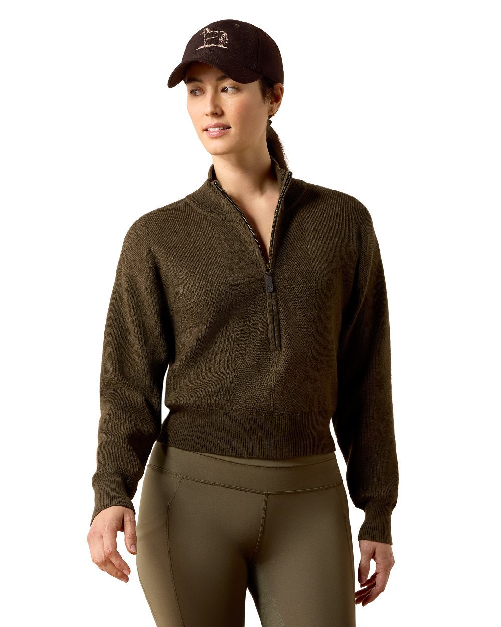 Earth coloured Ariat Womens Foxleigh Half Zip Sweater on white background 