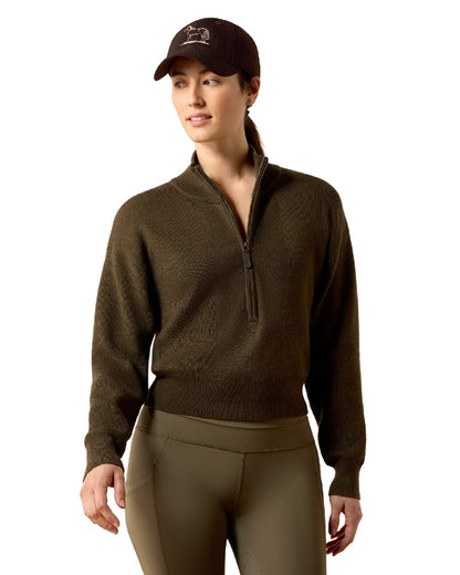 Earth coloured Ariat Womens Foxleigh Half Zip Sweater on white background 