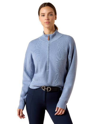 Rainwashed coloured Ariat Womens Foxleigh Half Zip Sweater on white background 