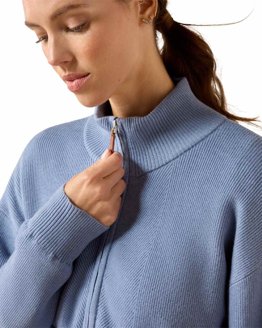 Rainwashed coloured Ariat Womens Foxleigh Half Zip Sweater on white background 