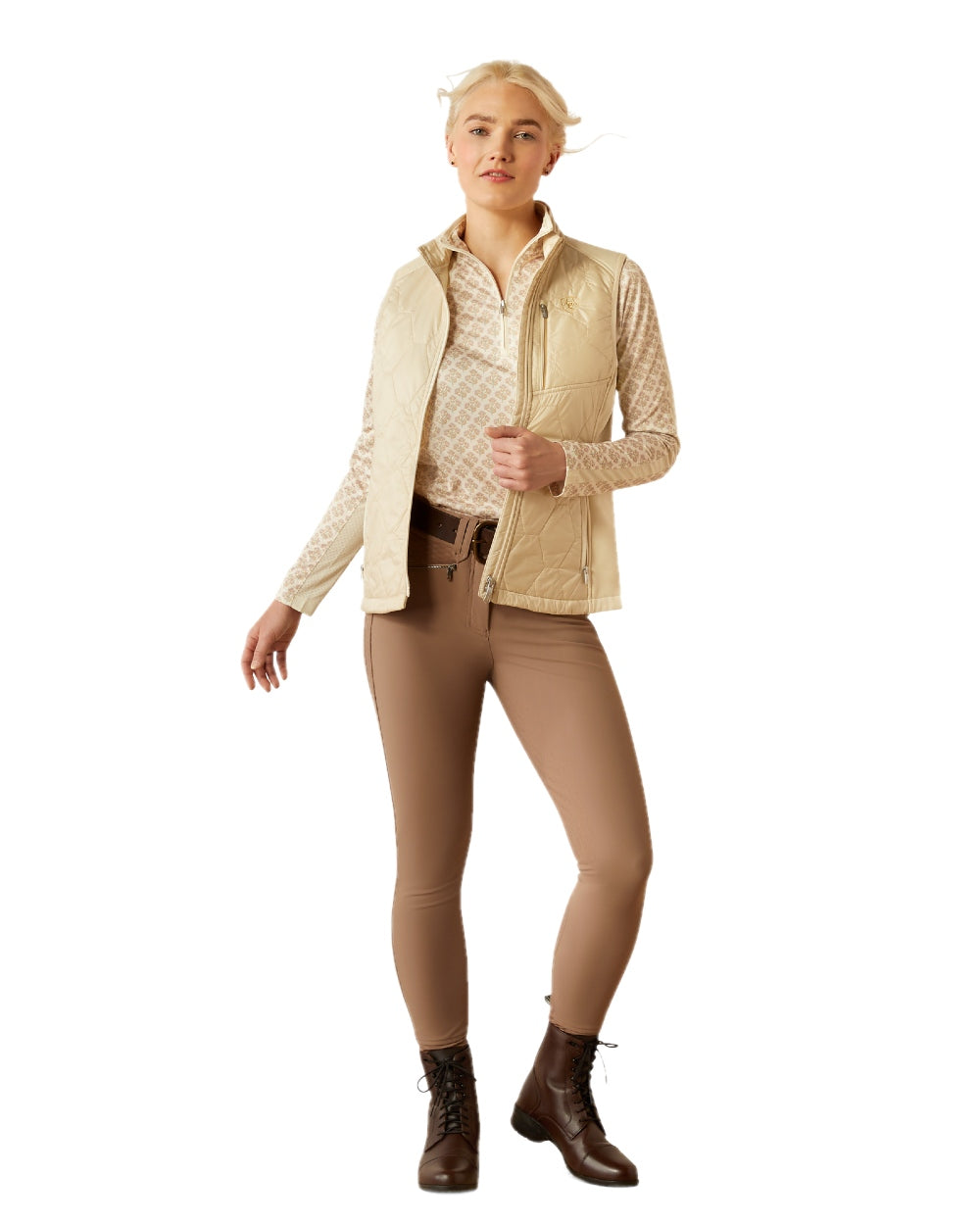Almond Milk coloured Ariat Womens Fusion Insulated Vest on white background 