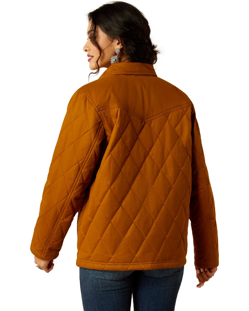 Chestnut Horse Coloured Ariat Womens Grizzly Quilted Barn Jacket on white background 