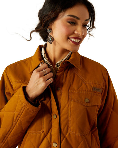 Chestnut Horse Coloured Ariat Womens Grizzly Quilted Barn Jacket on white background 