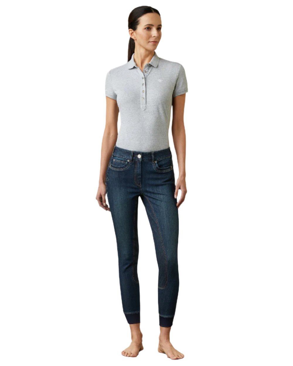 Marine coloured Ariat Womens Halo Denim Full Seat Breech on white background 