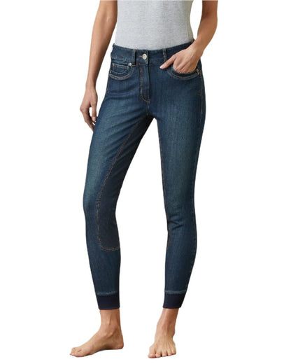 Marine coloured Ariat Womens Halo Denim Full Seat Breech on white background 