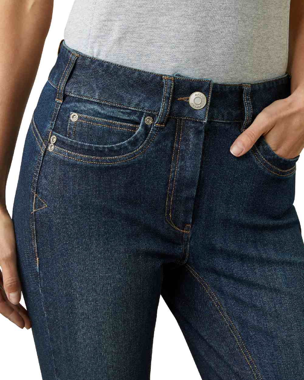 Marine coloured Ariat Womens Halo Denim Full Seat Breech on white background 