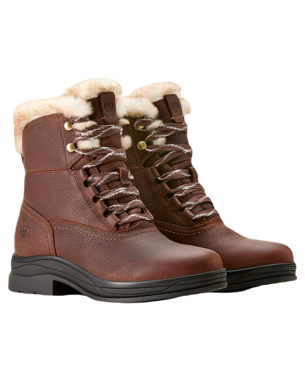 Dark Brown coloured Ariat Womens Harper Sherpa Waterproof Boots on white background 