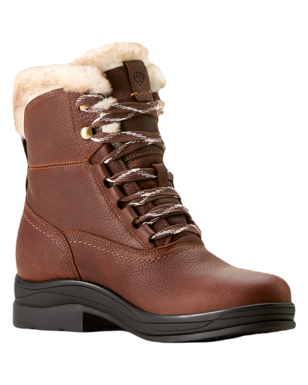 Dark Brown coloured Ariat Womens Harper Sherpa Waterproof Boots on white background 