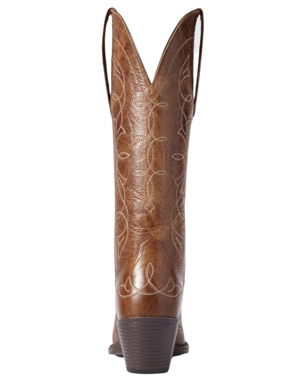 Dark Tan Coloured Ariat Womens Heritage D Toe StretchFit Western Boot on white background 