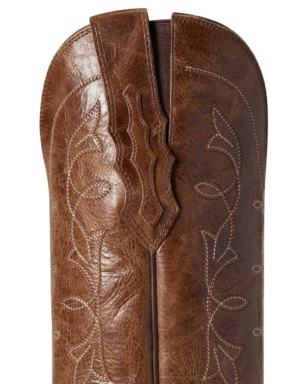 Dark Tan Coloured Ariat Womens Heritage D Toe StretchFit Western Boot on white background 