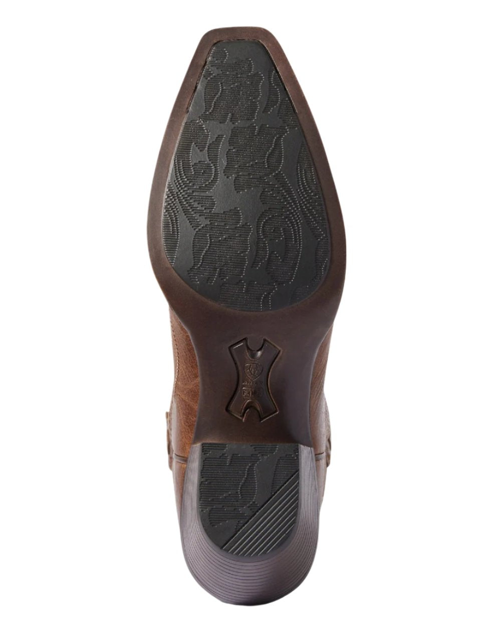 Dark Tan Coloured Ariat Womens Heritage D Toe StretchFit Western Boot on white background 
