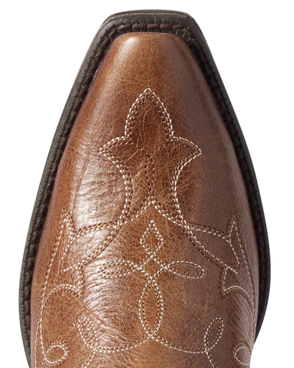 Dark Tan Coloured Ariat Womens Heritage D Toe StretchFit Western Boot on white background 