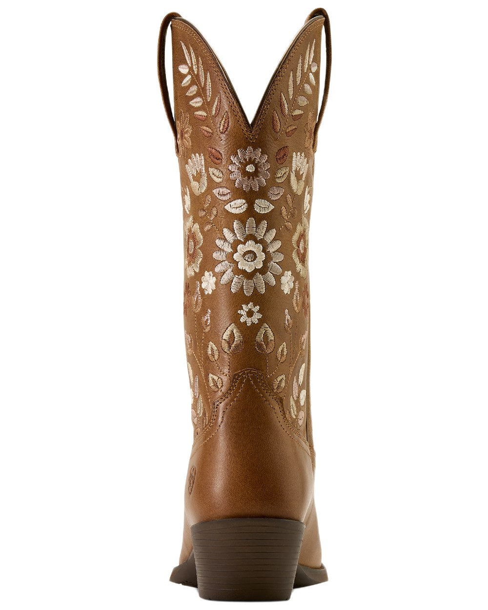 Toasty Tan coloured Ariat Womens Heritage Meadow R Toe Western Boots on white background 