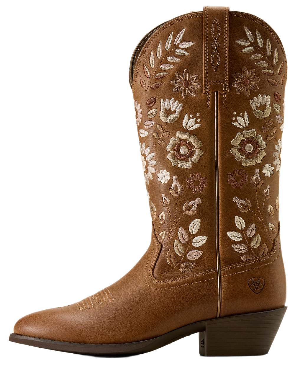 Toasty Tan coloured Ariat Womens Heritage Meadow R Toe Western Boots on white background 