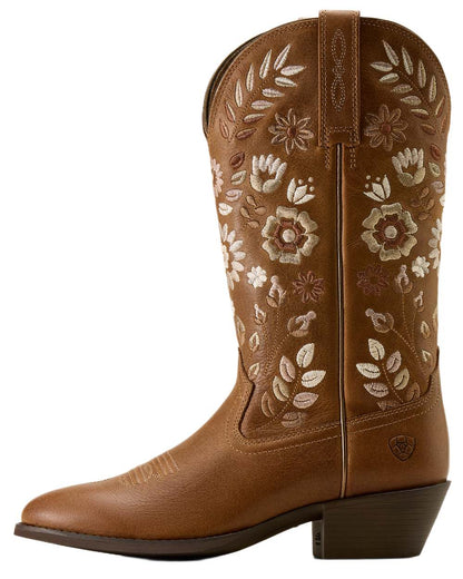 Toasty Tan coloured Ariat Womens Heritage Meadow R Toe Western Boots on white background 