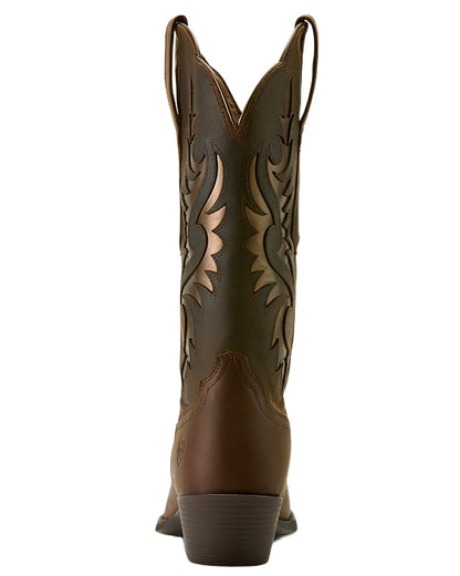 Sassy Brown coloured Ariat Womens Heritage R Toe Retro Western Boots on white background 