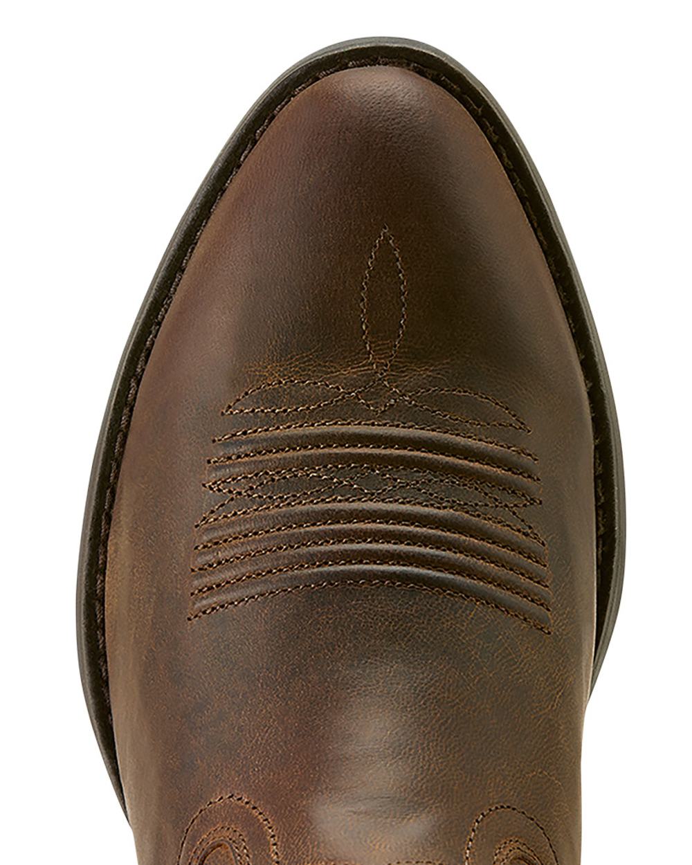 Sassy Brown coloured Ariat Womens Heritage R Toe Retro Western Boots on white background 