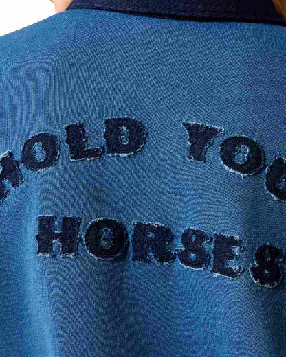 Indigo coloured Ariat Womens Hold Your Horses Sweatshirt on white background 