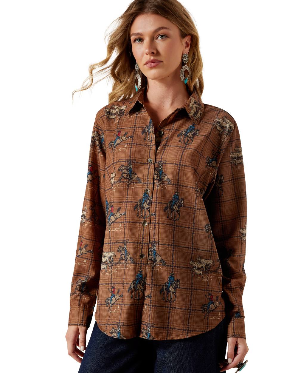 Glan Plaid Rodeo coloured Ariat Womens Homestyle Shirt on white background 