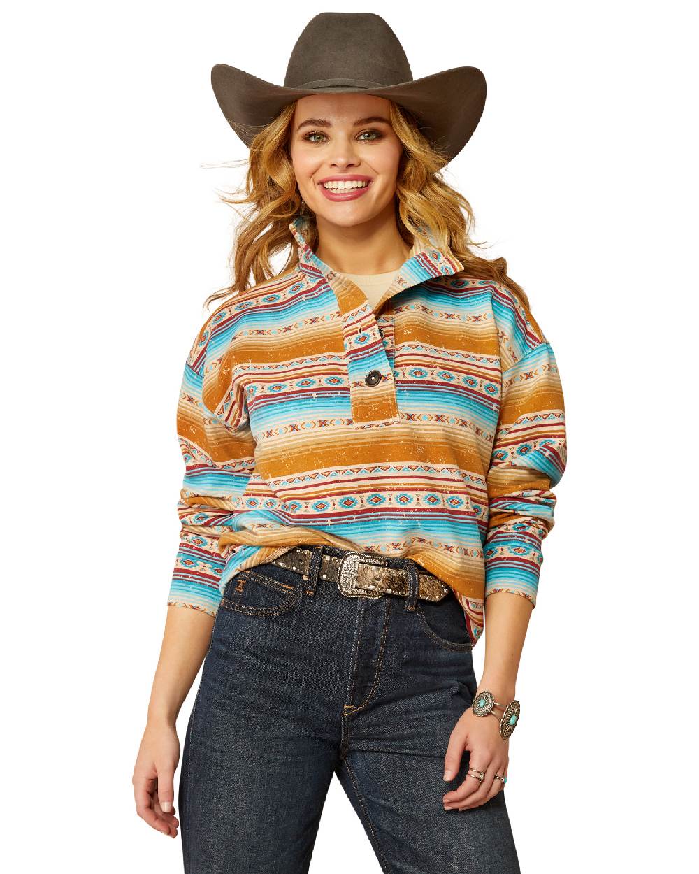 Fallon Serape Print Coloured Ariat Womens Hometown Sweatshirt on white background 