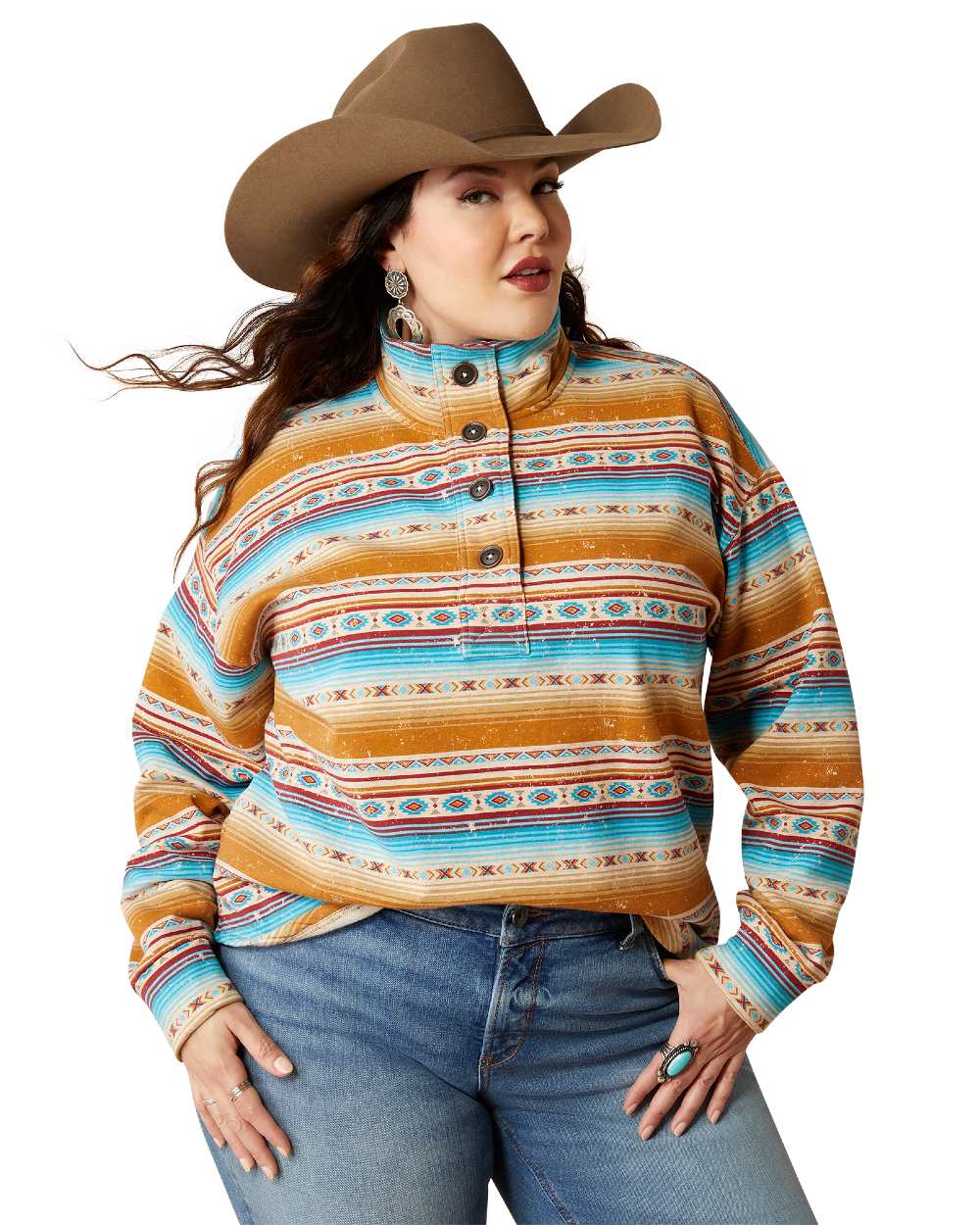 Fallon Serape Print Coloured Ariat Womens Hometown Sweatshirt on white background 