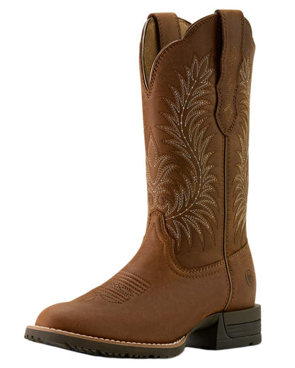 Frontier Brown coloured Ariat Womens Hybrid Ranchward W Toe Western Boots on white background 