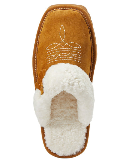 Chestnut coloured Ariat Womens Jackie Square Toe Slippers on white background 