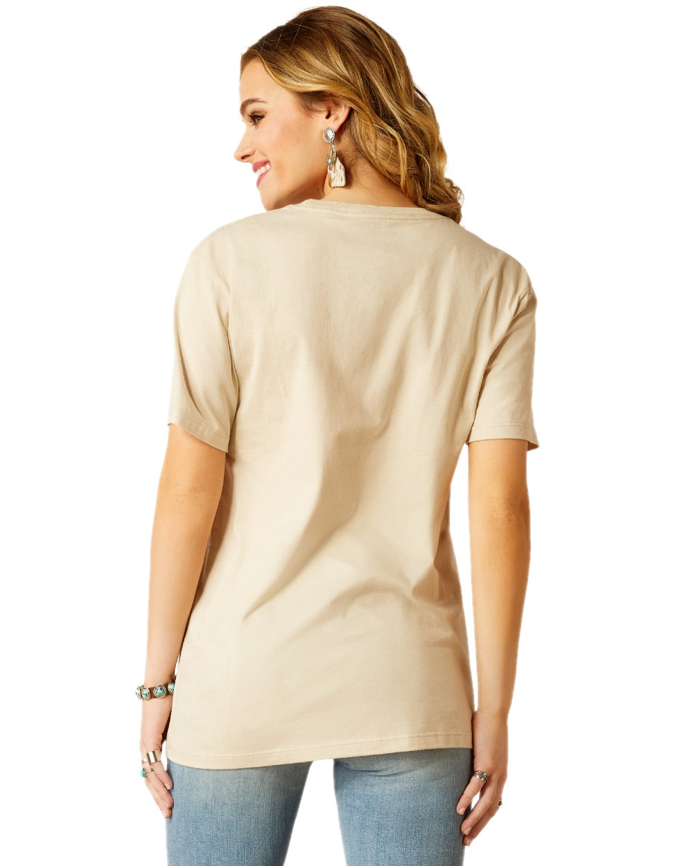 Natural Coloured Ariat Womens Keep Walkin Cowboy T-Shirt on white background 